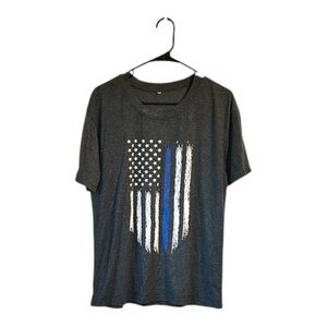 Thin Blue Line Charcoal Graphic Tee with Flag Design